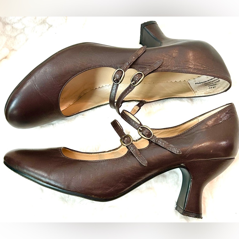 Me Too Vintage Sorima leather chocolate brown Mary Jane kitten heel size 9.5 - Picture 9 of 14